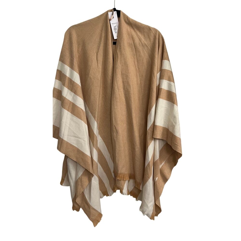 Liz Claiborne Camel + Cream Striped Poncho Wrap – OSFM – NWT